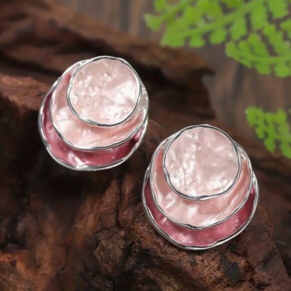 NEW Haley Silver and Pearly Pink Layered Boho Southwest Earrings - Picture 1 of 3